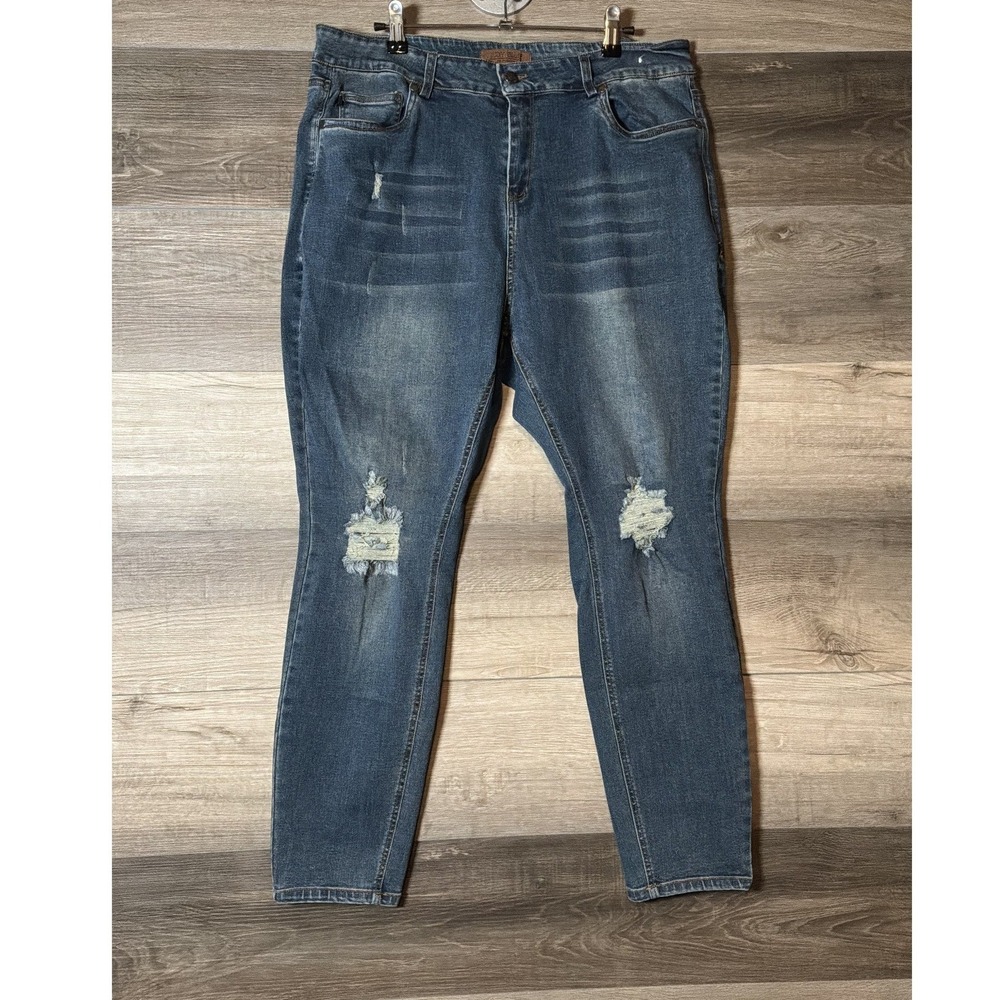 Judy Blue Womens 18W Distressed Skinny Jeans 88392 Stretch High Rise Blue Denim